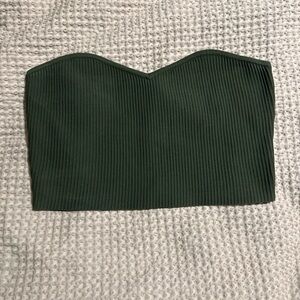 Green Ribbed Strapless Top